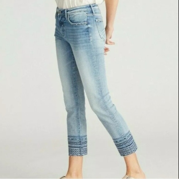 Driftwood Colette Crop Ankle Jeans Diamond Blue Embroidered 26 P2 - Picture 1 of 12